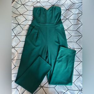 Express | Green Strapless Ankle Length Jumpsuit